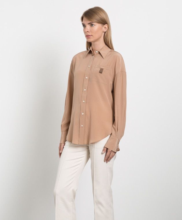 Brunello Cucinelli o1y0725 Silk Shirt in Light Brown Size XXL / US 16-18 / IT 52-54 - 3 Thumbnail
