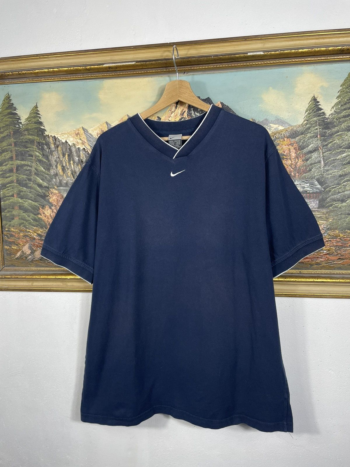 Nike × Vintage Nike Vintage Y2k Center Swoosh T-shirt Tee Navy Skate Baggy Size US XL / EU 56 / 4 - 3 Thumbnail