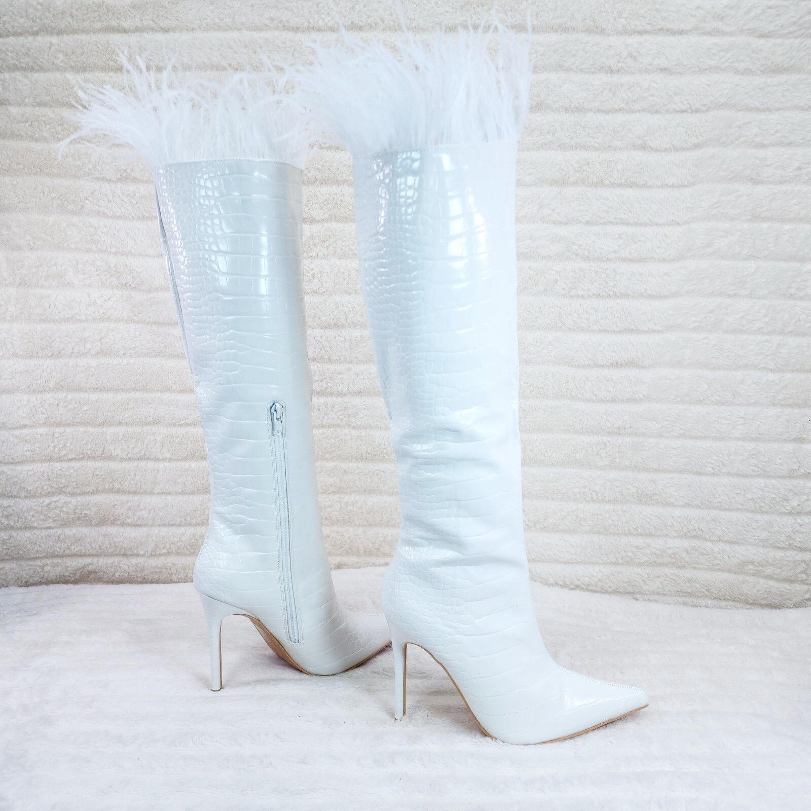 Other Flirty White Snake Texture Knee High Heel Stiletto Boots Sex Size US 6.5 / IT 36.5 - 2 Thumbnail