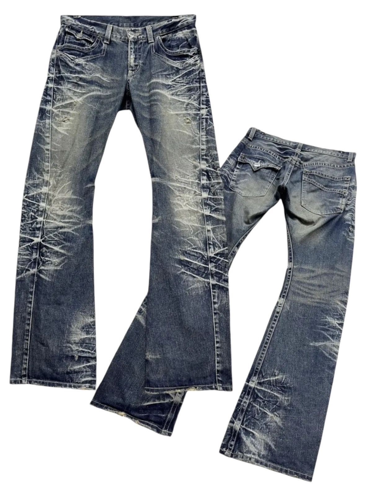 BIGI 🔥FLARE🔥Vtg RATTLE TRAP Distressed Clawmark Whisker Denim Size US 32 / EU 48 - 1 Thumbnail