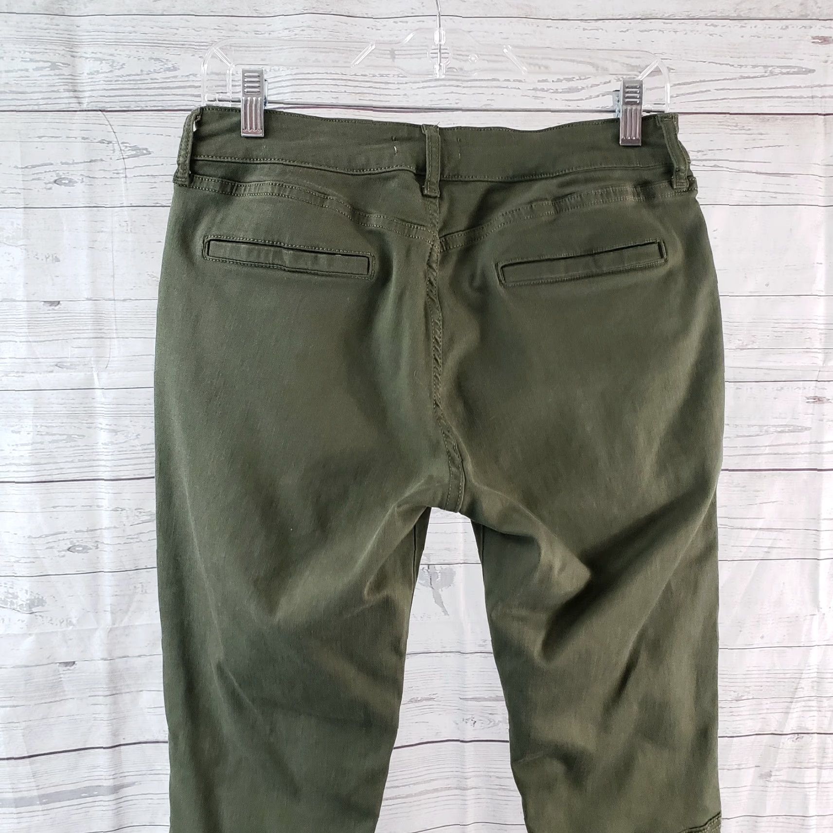 Vintage Warp + Weet JFK New York City Skinny Pants Sz 29 Green Mid Rise Womens Tencel Blend Pants Size 29" - 4 Thumbnail