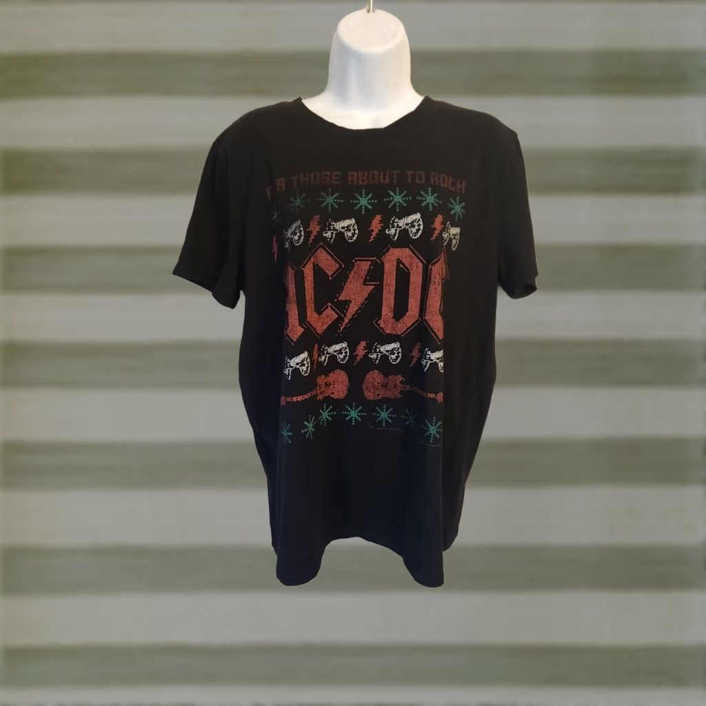 Vintage Maurices Women T-Shirt AC/DC For Those About To Rock Black Christmas Rock Music Casual Short Sleeve Round Neck Pullover Size M / US 6-8 / IT 42-44 - 1 Thumbnail