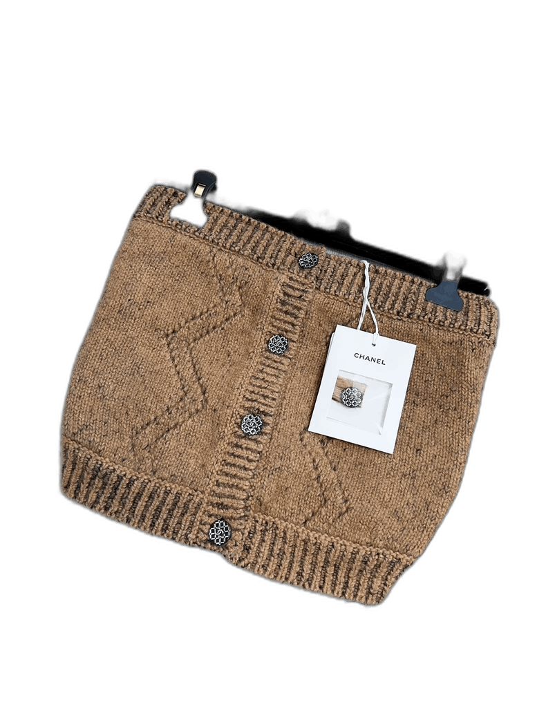 Chanel Chanel 22A Brown Knit Diamond Button Crop Top Size M / US 6-8 / IT 42-44 - 1 Thumbnail