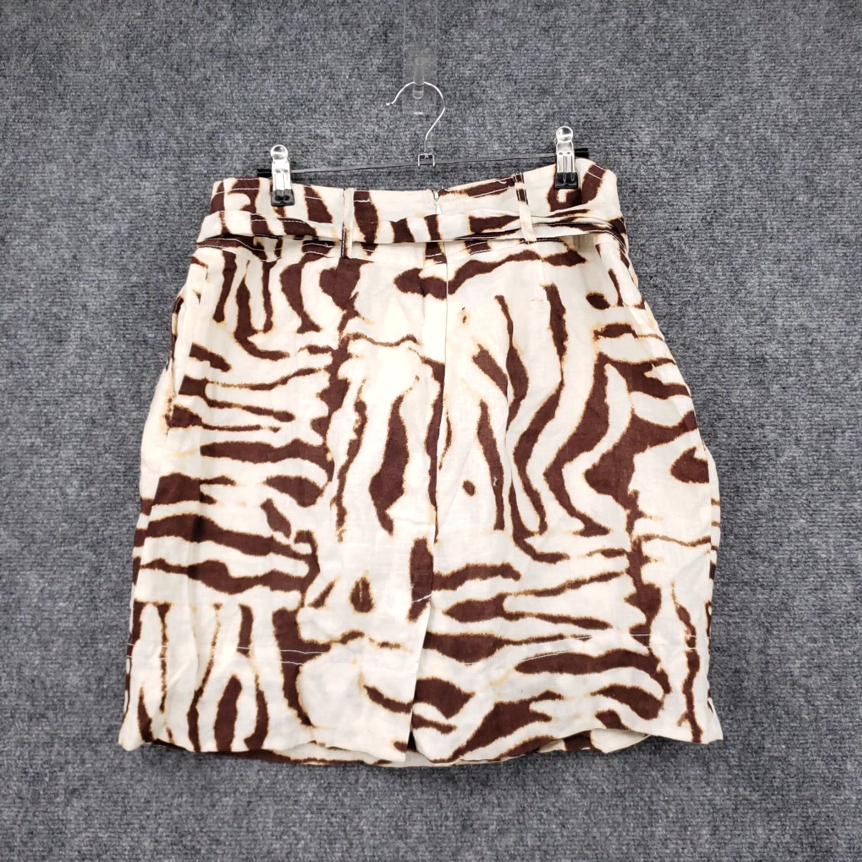 Banana Republic Banana Republic Skirt Womens 14 Brown Linen Mini Pencil Tiger Print Belted Lined Size 36" / US 14 / IT 50 - 2 Thumbnail