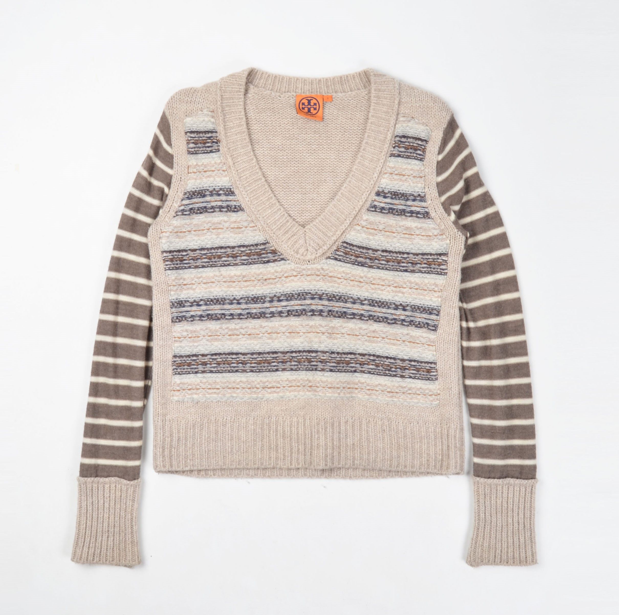 Designer × Tory Burch Tory Burch Striped Sleeves Wool Alpaca Blend B-Neck Sweater Size S / US 4 / IT 40 - 4 Thumbnail
