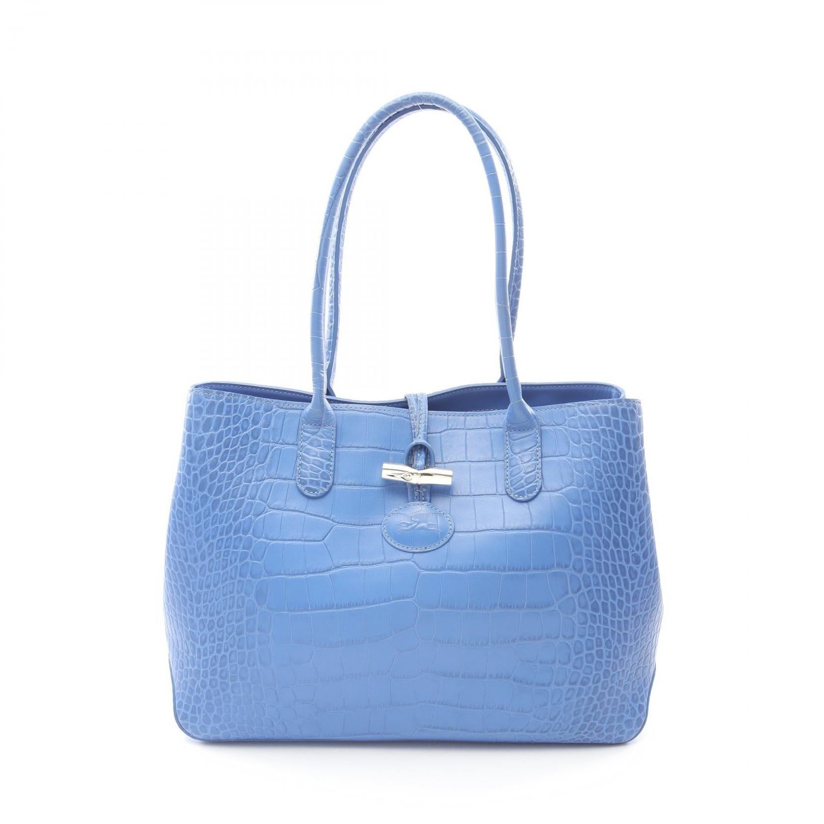 Longchamp Longchamp Roseau Tote Bag Handbag Leather Blue Croc Embossed Size ONE SIZE - 1 Thumbnail