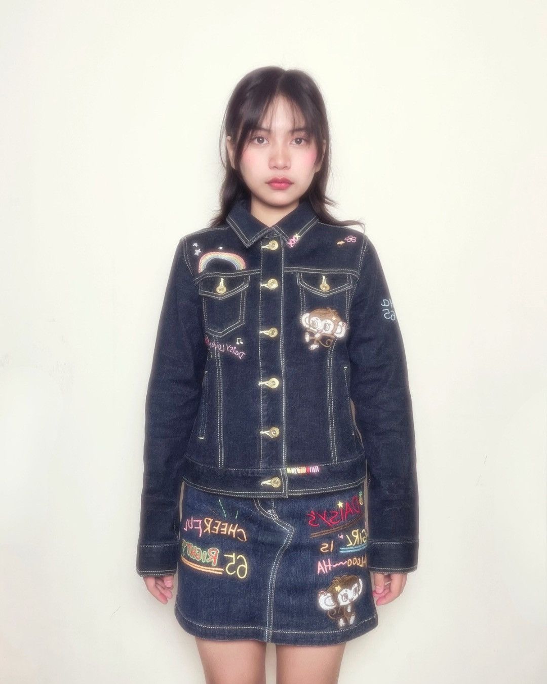 Japanese Brand Daisy Lovers Denim Jacket Lani Kun Monkey Embroidery Y2K Size S / US 4 / IT 40 - 1 Thumbnail