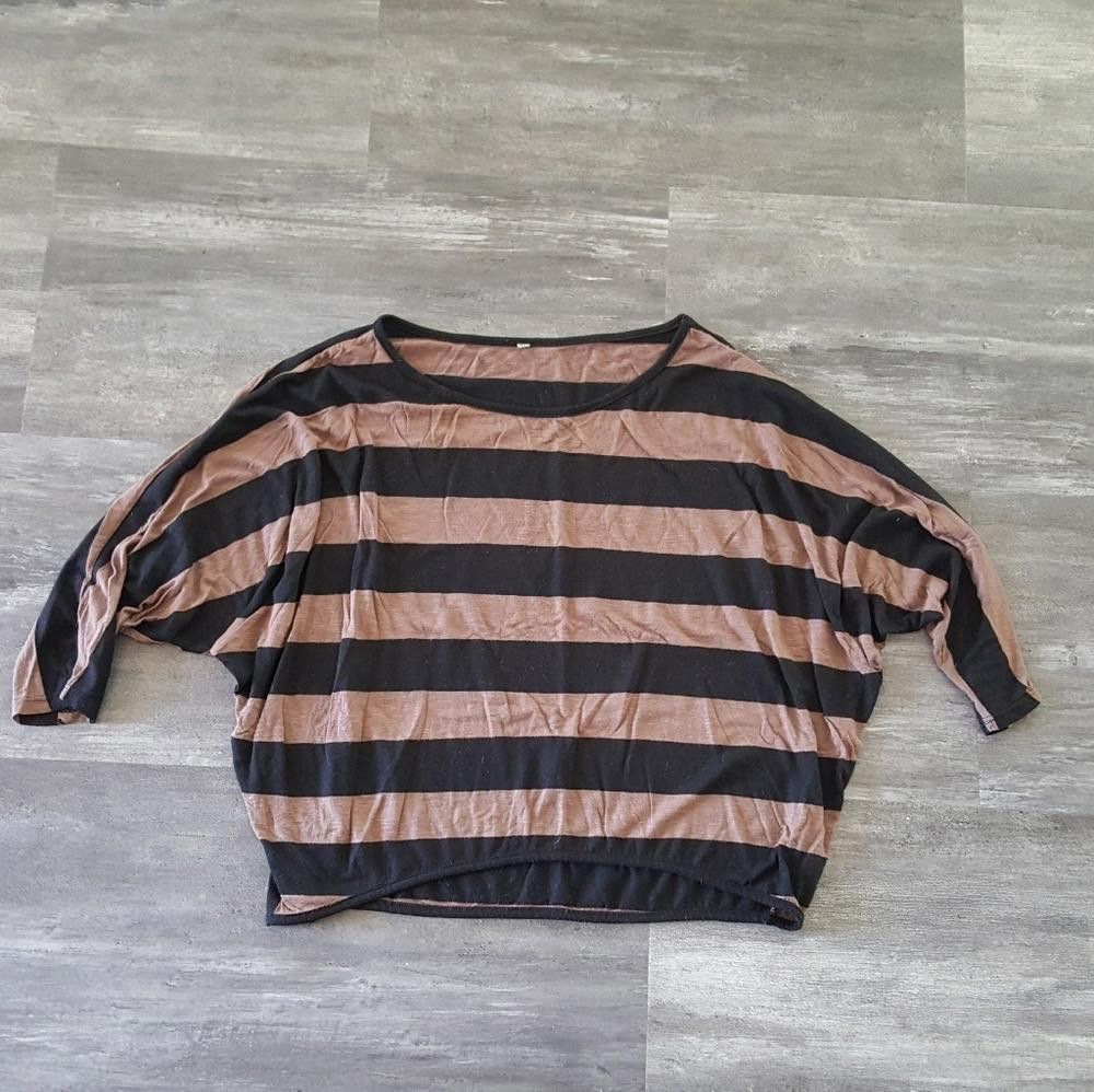 Designer Brown Black Bold Striped 3/4 Sleeve Size S / US 4 / IT 40 - 1 Thumbnail