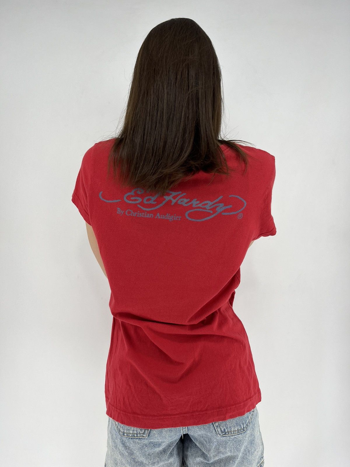 Affliction × Christian Audigier × Ed Hardy Vintage Y2K Christian Audigier Women’s Rhinestones T-Shirt Size L / US 10 / IT 46 - 5 Thumbnail