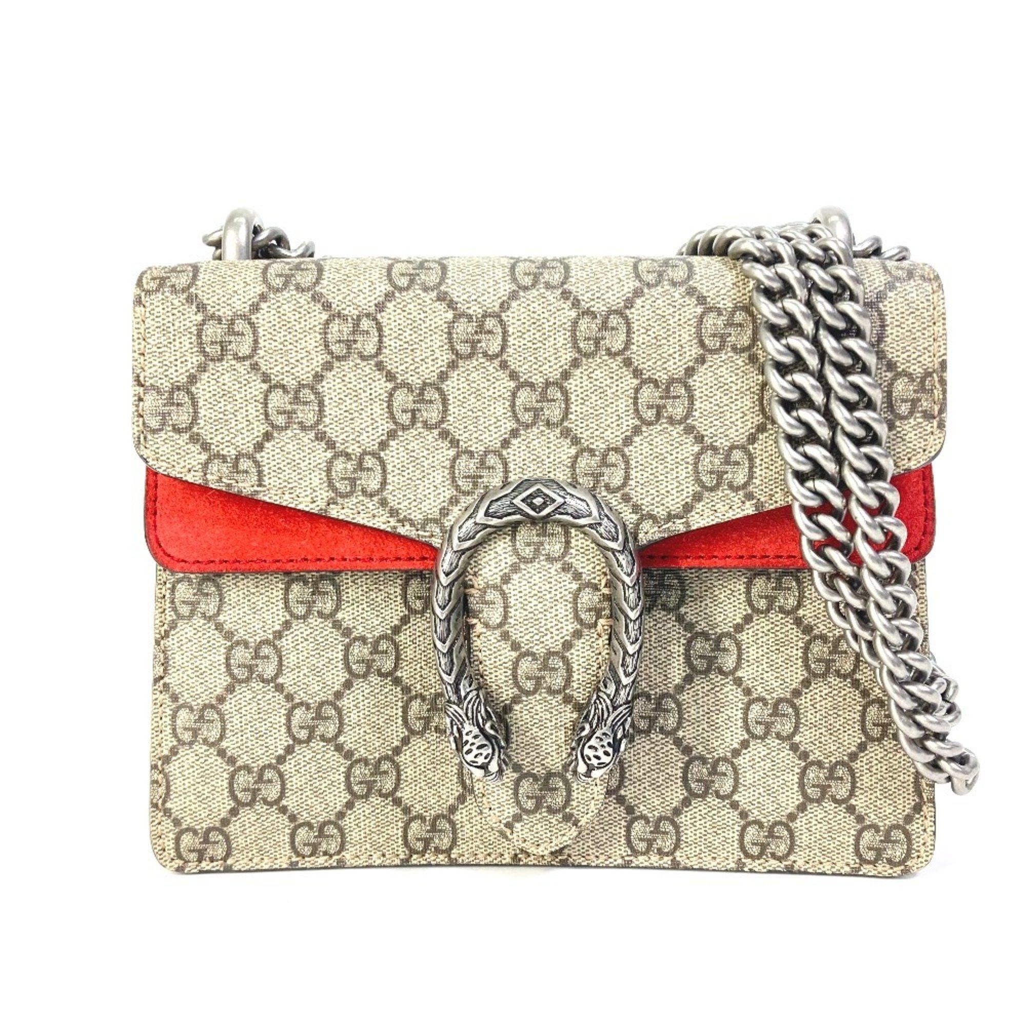 GUCCI 421970 GG Dionysus W-Chain Shoulder Bag in Supreme Canvas, Beige