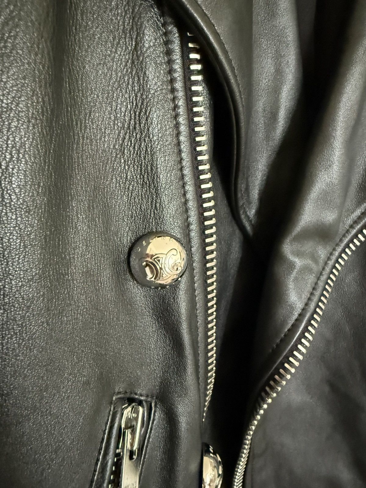 Celine $6.5k Celine Triomphe logo biker leather jacket Hedi Slimane Size US S / EU 44-46 / 1 - 18 Thumbnail