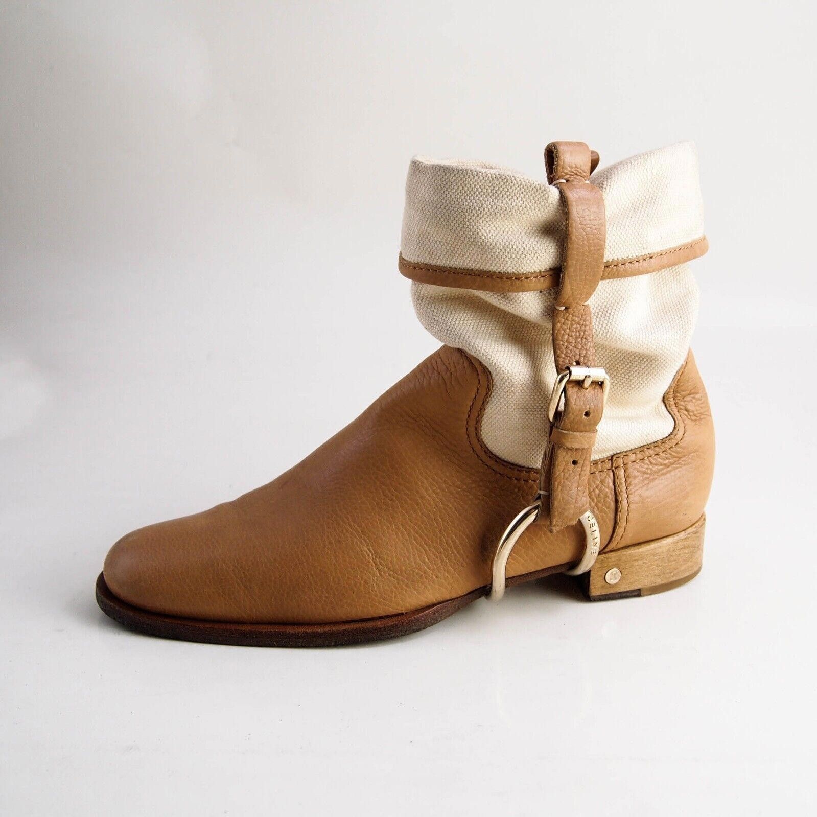Celine Celine Slouch Equestrian Boots Leather Canvas US 7 EU 37 C Size US 7 / IT 37 - 1 Thumbnail