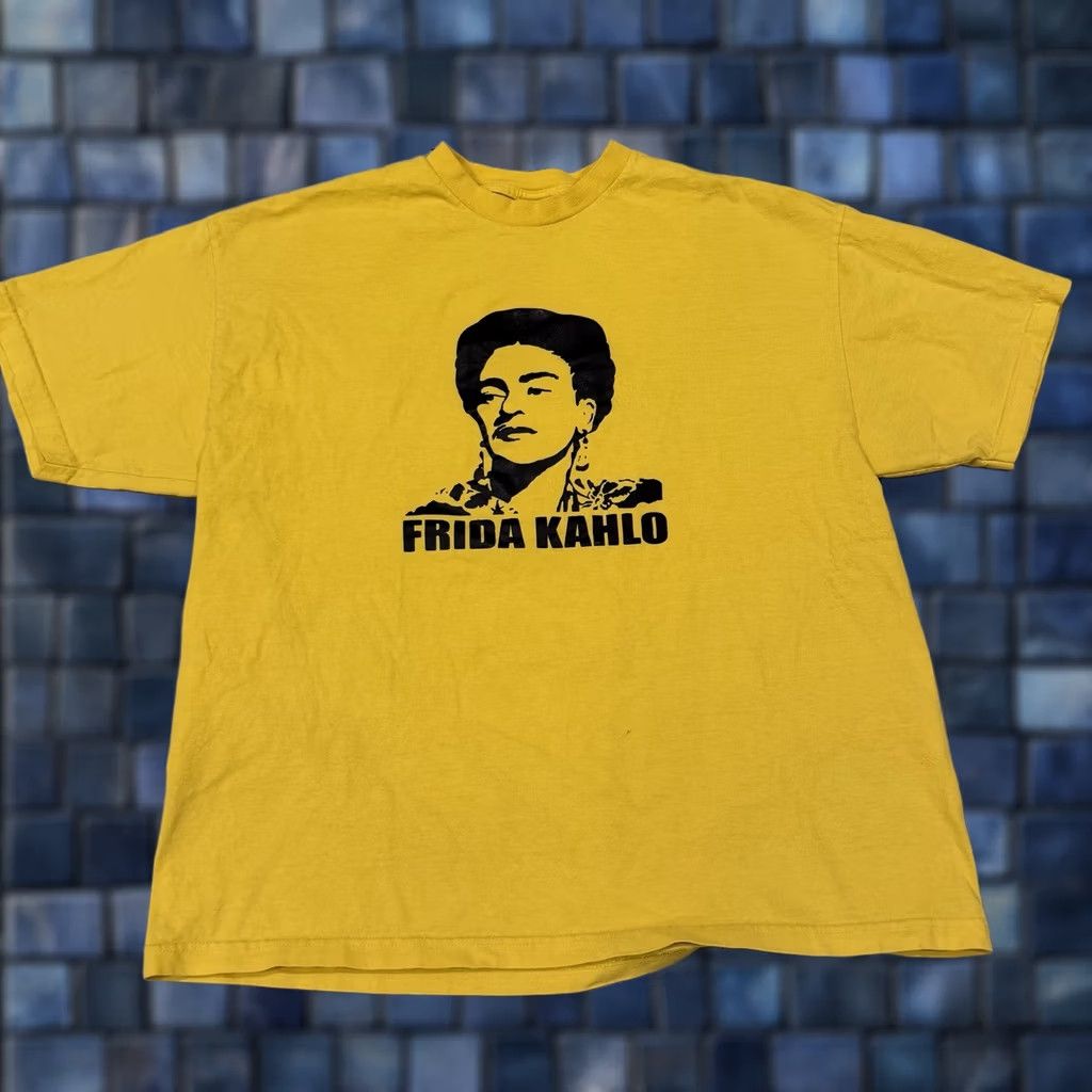 Vintage VINTAGE Frida Kahlo Shirt Mens 2XL Art Self Portrait Yellow Short Sleeve Crew Neck Graphics Print T-Shirt 1990s Mexico Cotton Size US XXL / EU 58 / 5 - 1 Thumbnail