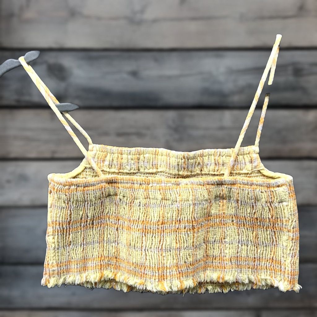 Zara Zara Cropped Cami Top Womens M Yellow Plaid Fringe Hem Smocked Spaghetti Strap Tank Cropped Bralette Slim Fit Vintage No? Size M / US 6-8 / IT 42-44 - 1 Thumbnail