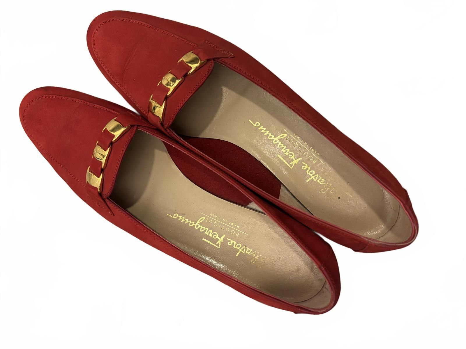 Salvatore Ferragamo Salvatore Ferragamo Nubuck Red Suede Loafers Gold Buckle Size US 7.5 / IT 37.5 - 2 Thumbnail