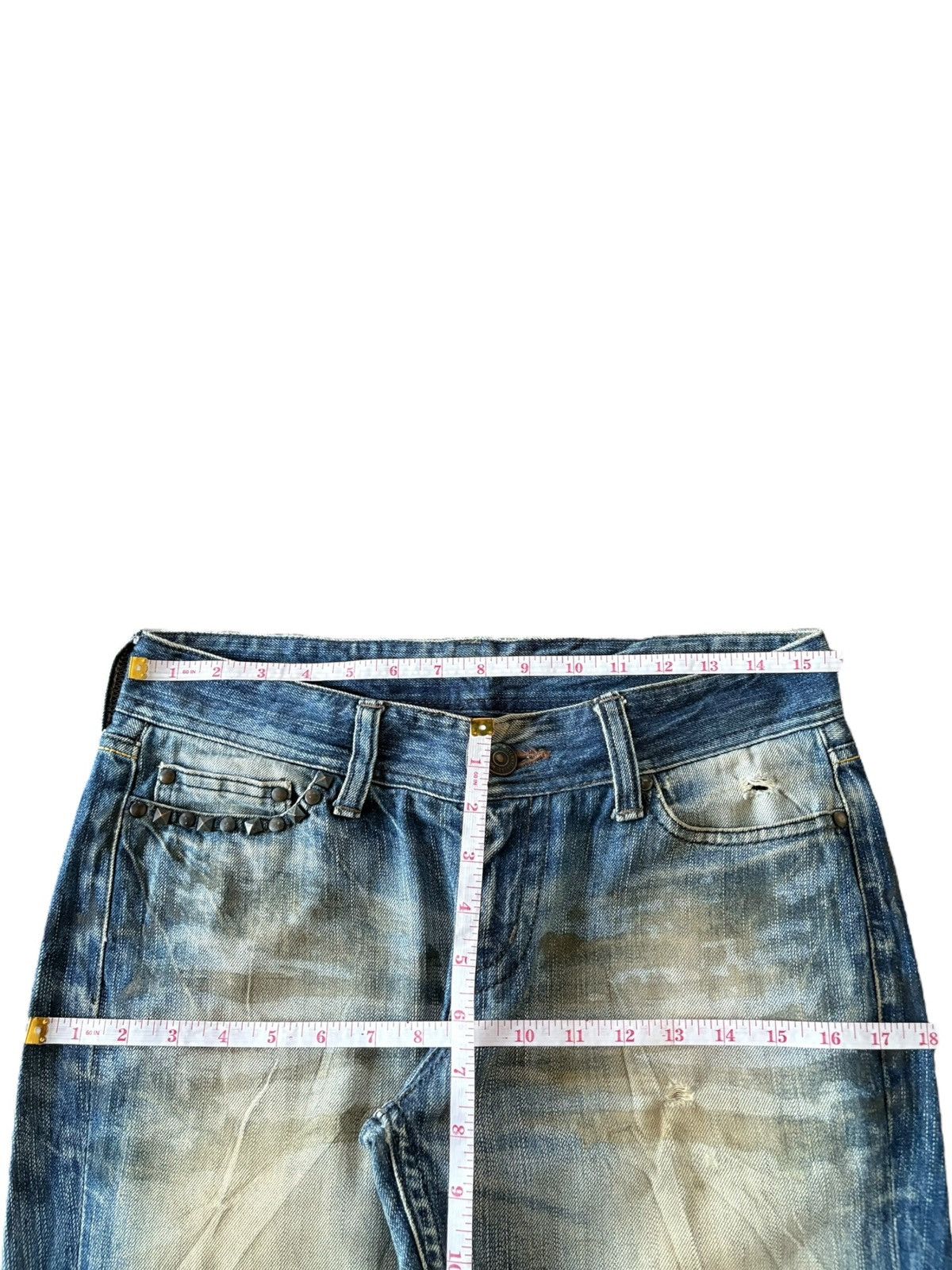 If Six Was Nine Vintage Murder Licence Punk Studded Mud Wash Distress Jeans Size 31" - 7 Thumbnail