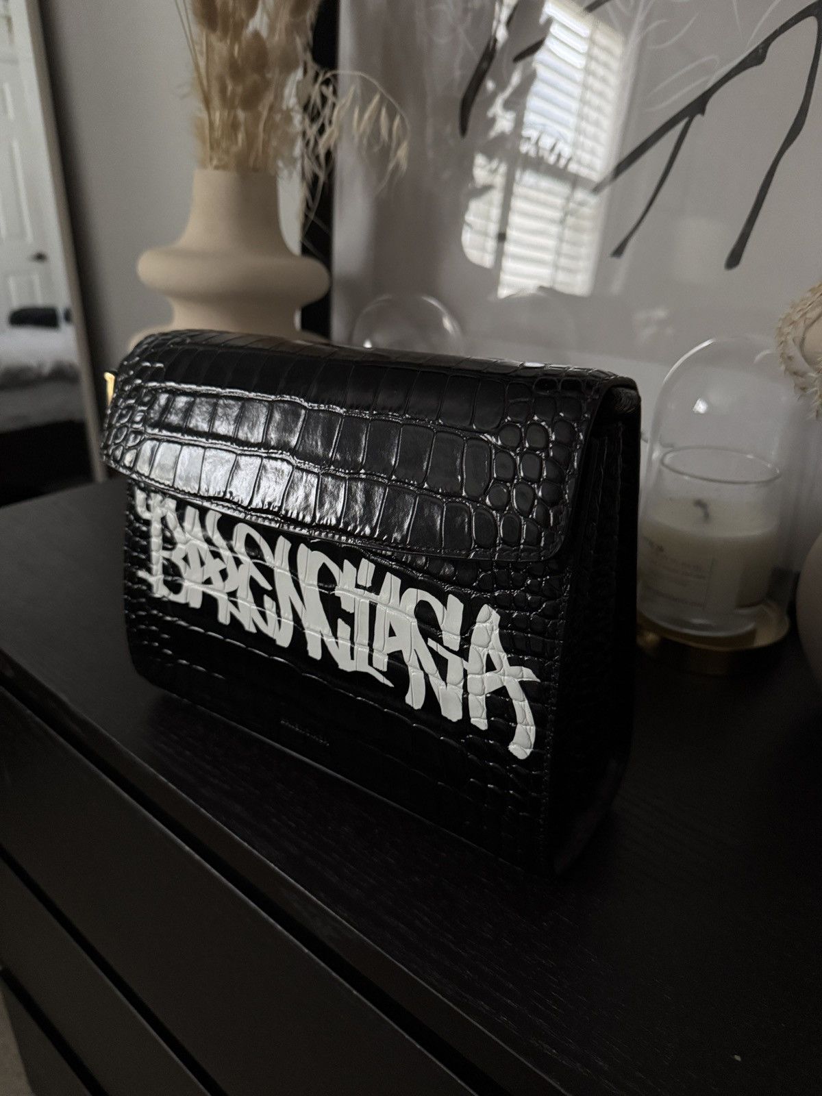 Balenciaga Balenciaga Black-Croc Embossed Leather Bag Size ONE SIZE - 3 Thumbnail