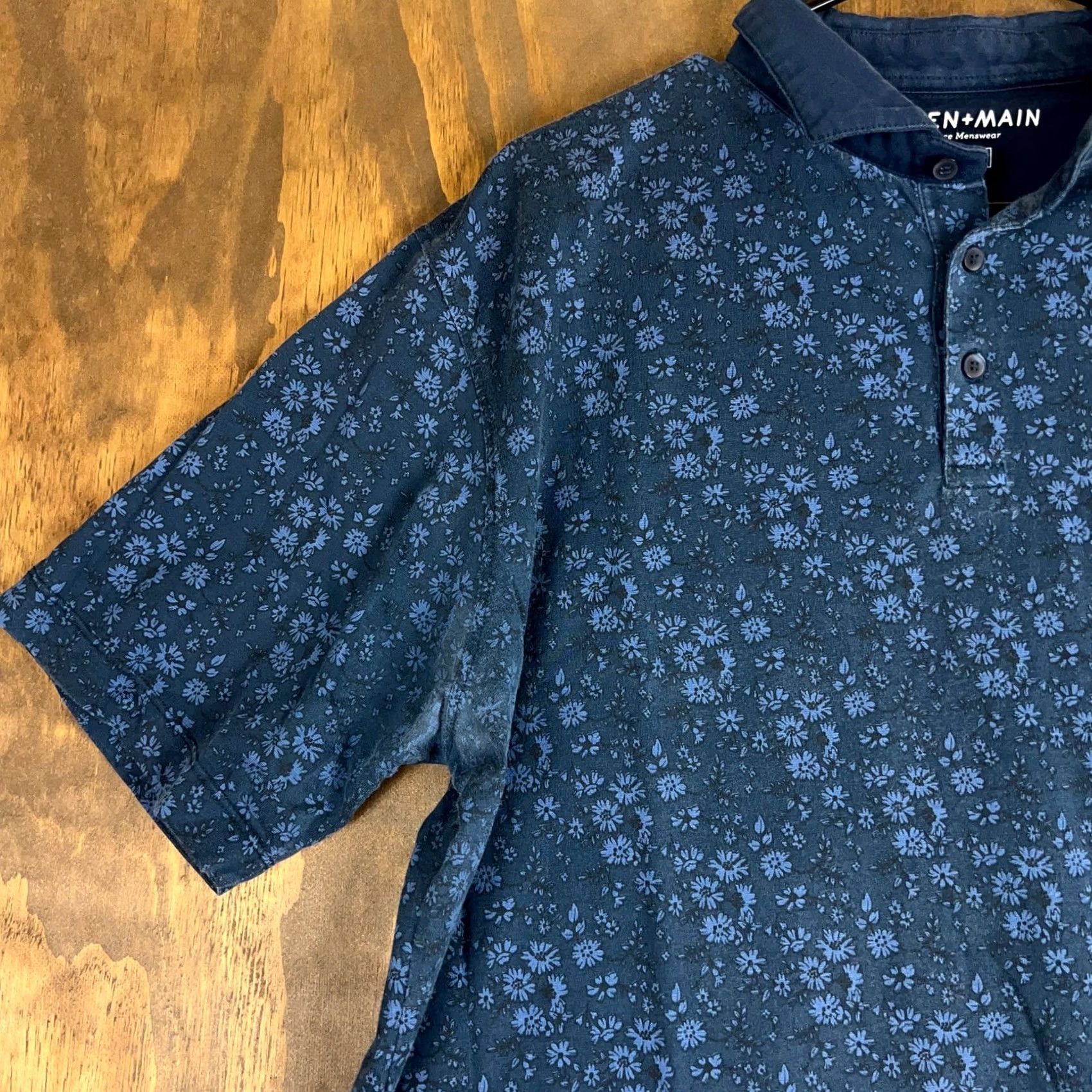 Mizzen+Main Mizzen + Main Mens Shirt Blue Floral Performance Polo XXL Shirt Short Sleeve Button-Down 2XL Athletic Golf Casual All Seasons Menswear Size US XXL / EU 58 / 5 - 4 Thumbnail