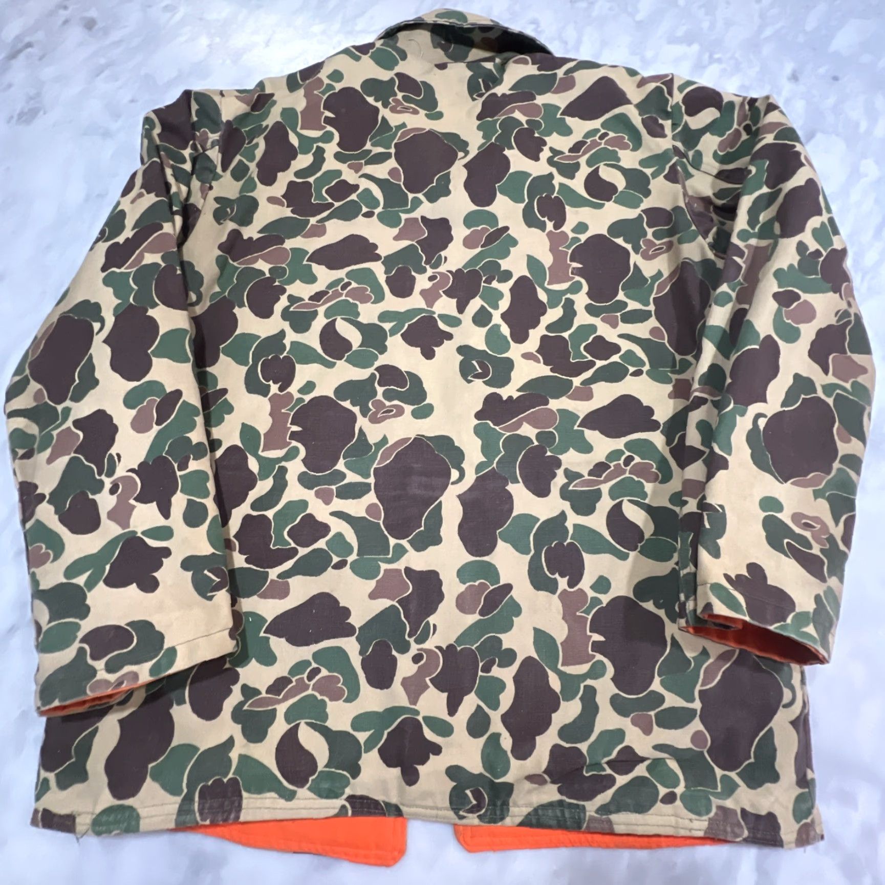 Sears VINTAGE Sears Roebuck Duck Woodland Camo Reversible Hunting Jacket & Pants Men L Camouflage 70s Cotton Canvas Field Jacket Size US 33 - 3 Thumbnail
