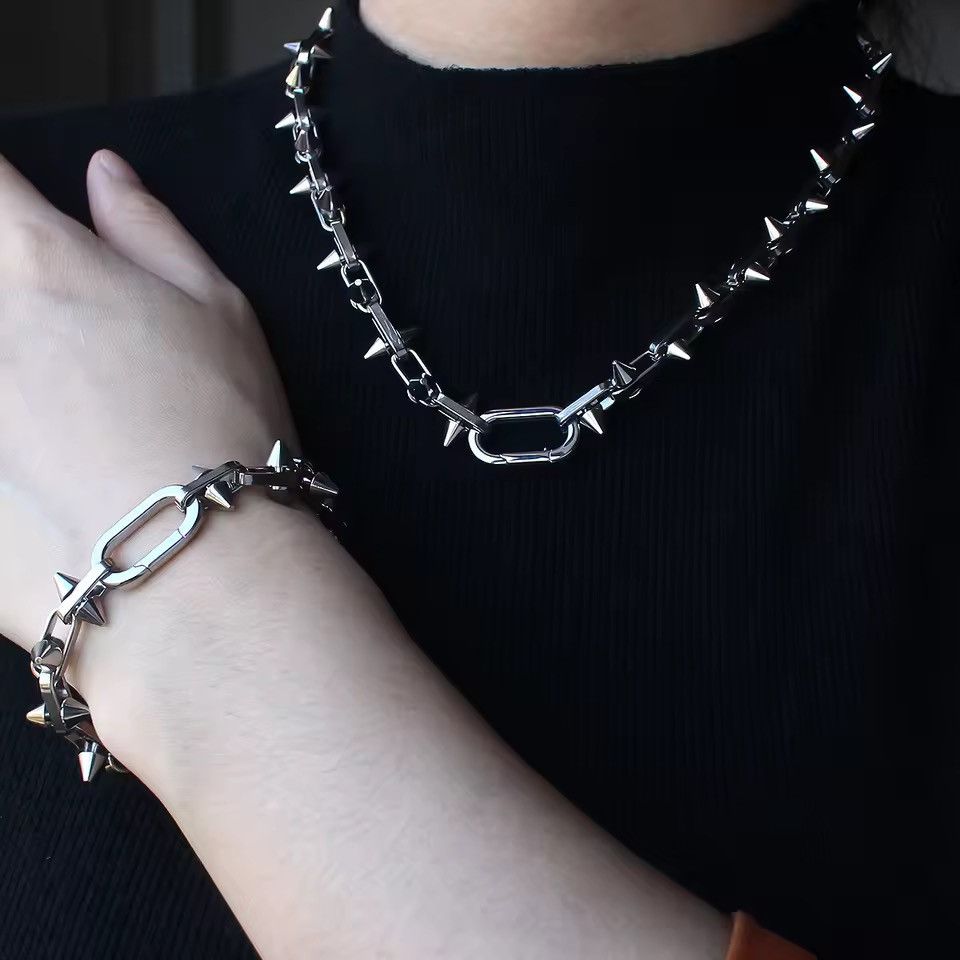 Jewelry Stud Rivet Chain Necklace + Bracelet Size ONE SIZE - 1 Thumbnail