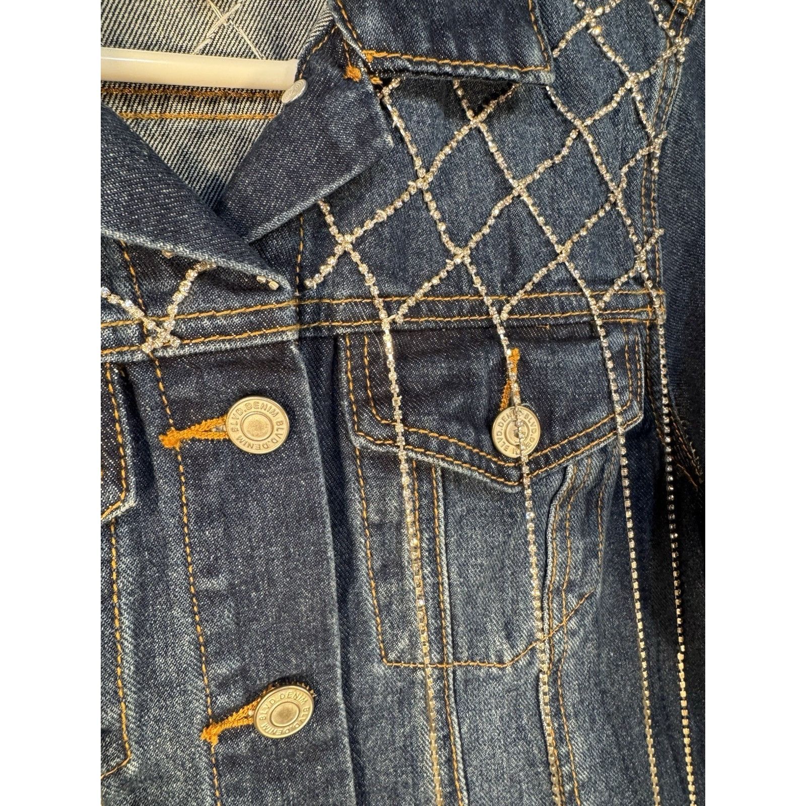 Levi's Denim Blvd Blue Jean Rhinestone Crystal Jacket Women's SMALL Size S / US 4 / IT 40 - 2 Thumbnail