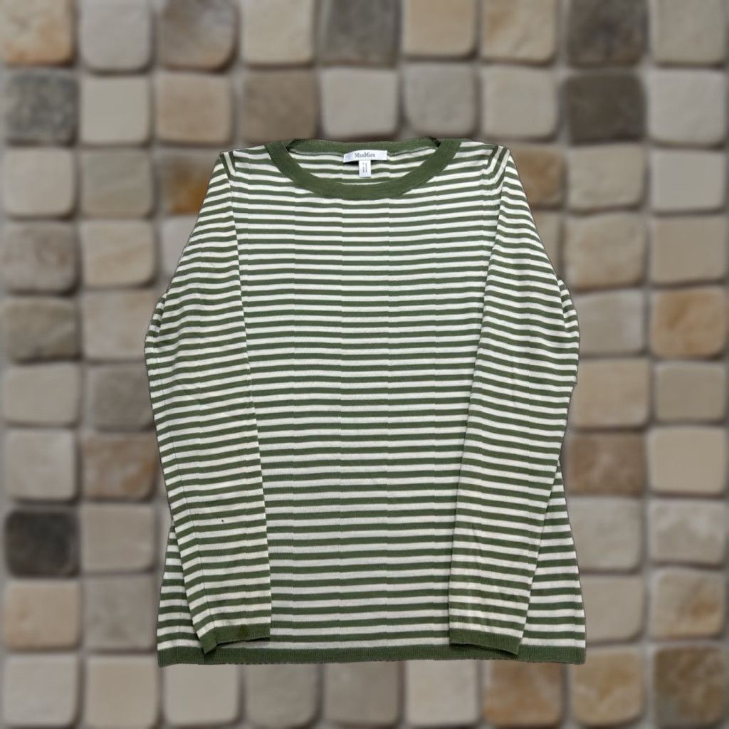 Max Mara Max Mara Shirt Womens S Green Wool Knit Pullover Striped Crew Neck Casual Knit Pullover 90s? Size S / US 4 / IT 40 - 1 Thumbnail