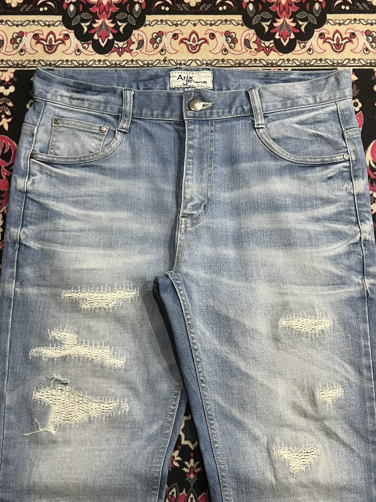 Japanese Brand Vintage Arix Jeans Blue Wash Sashiko Stitching Striaght Jean Size US 34 / EU 50 - 4 Thumbnail
