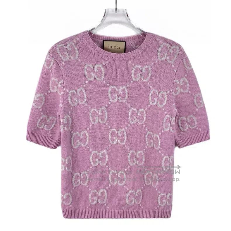 Gucci Gucci Pink logo jacquad full printed wool round-neck short Size XS / US 0-2 / IT 36-38 - 1 Thumbnail