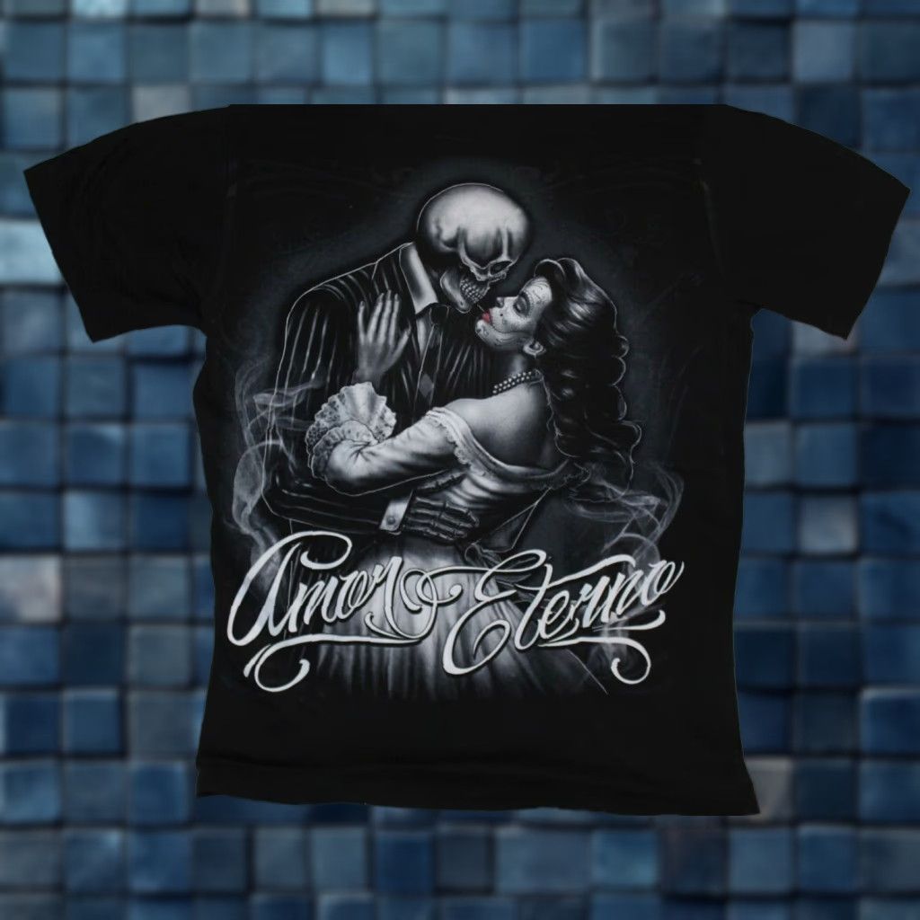 Vintage SKELETON DAY OF THE DEAD AMOR ETERNO LOVE GRAPHIC T-SHIRT Unisex Adult M Black Size US M / EU 48-50 / 2 - 1 Thumbnail