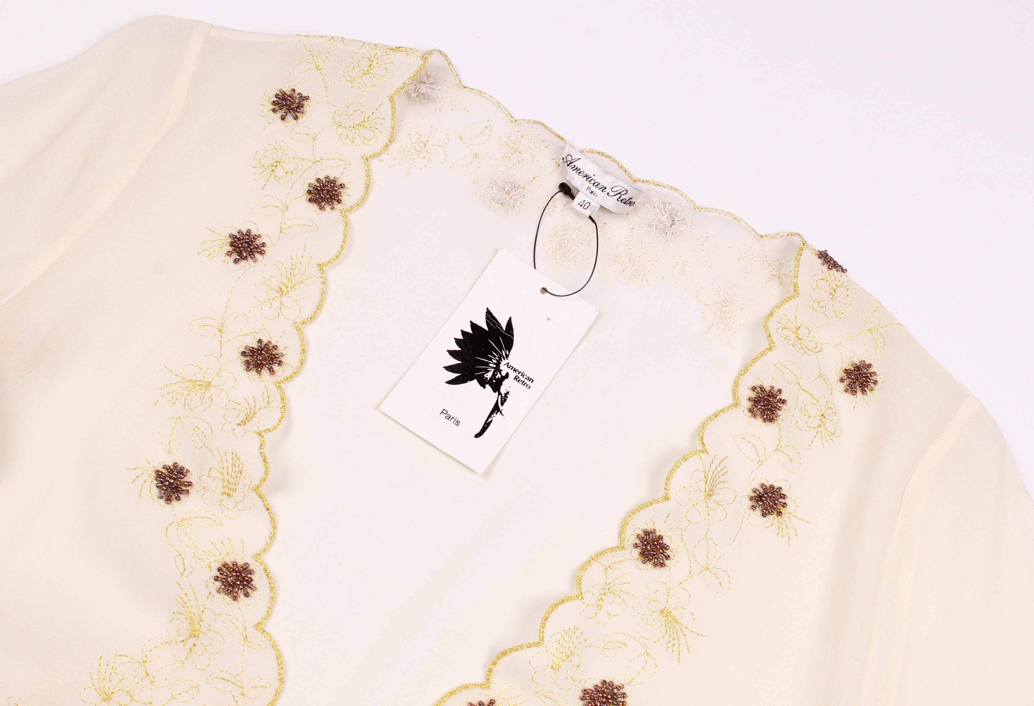 Vintage American Retro Vintage 90's Silk Embroidered Bolero Cardigan Size S / US 4 / IT 40 - 5 Thumbnail