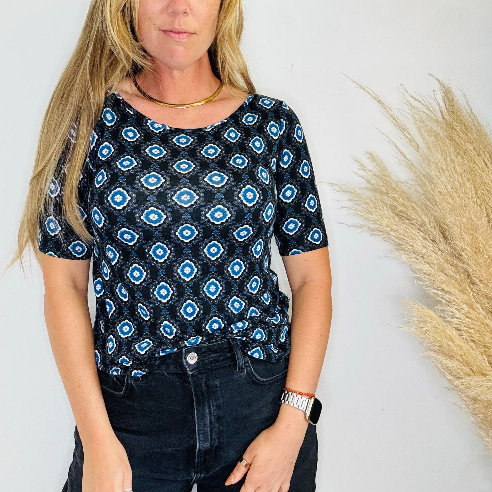 Loft LOFT Black White Blue Print Half Sleeve $68 Blouse Shirt XS Size XS / US 0-2 / IT 36-38 - 1 Thumbnail