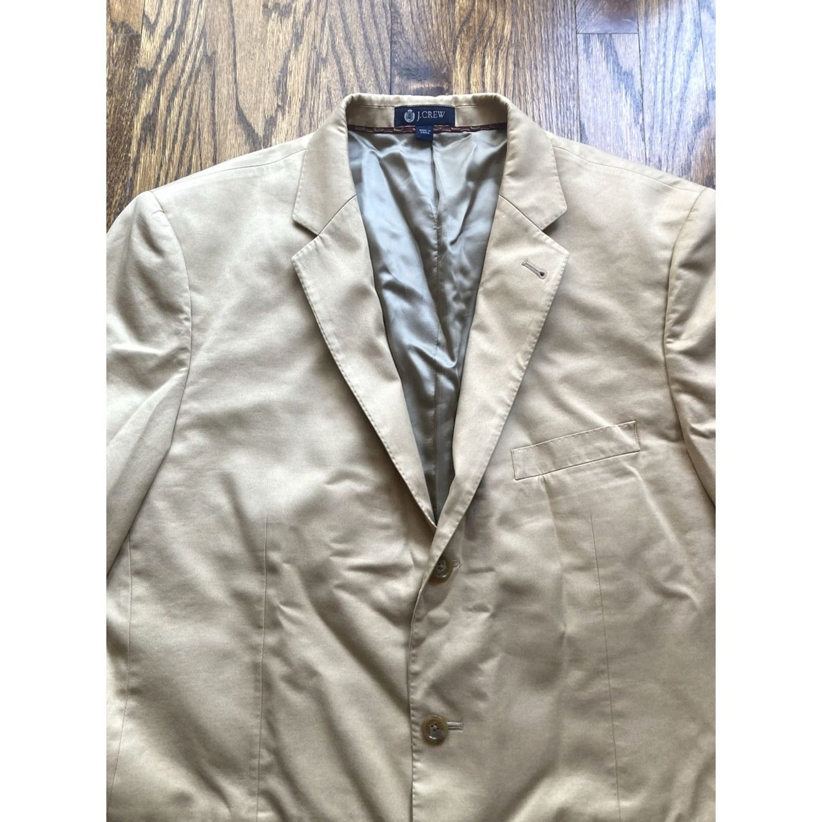 J.Crew J. Crew Blazer Mens 44L Tan 3 Button Notch Lapel Single-Breasted Cotton Beige 2 Piece Classic Jacket Coat Long Size 44R - 4 Thumbnail