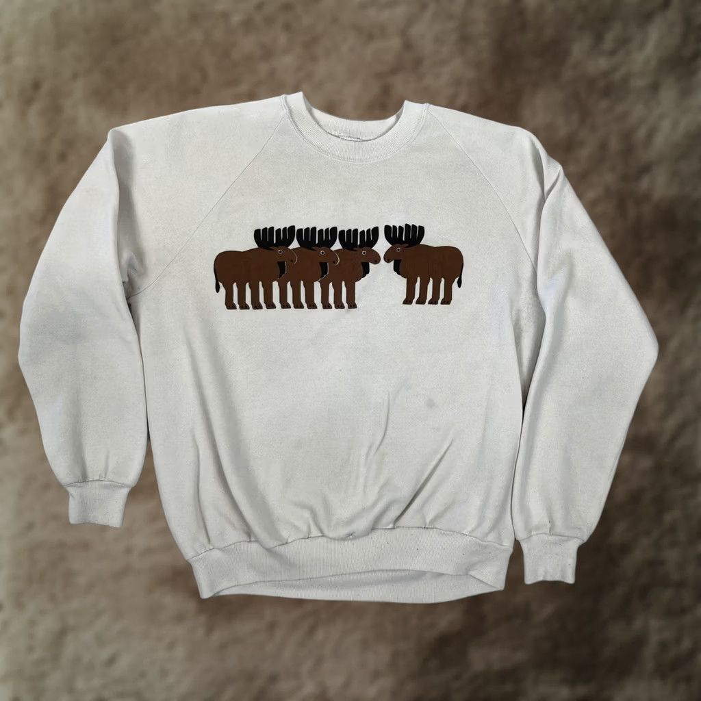 Jerzees Vintage Jerzees Moose Graphic Sweatshirt Mens Large White Fleece Crew Neck Pullover Size US L / EU 52-54 / 3 - 1 Thumbnail