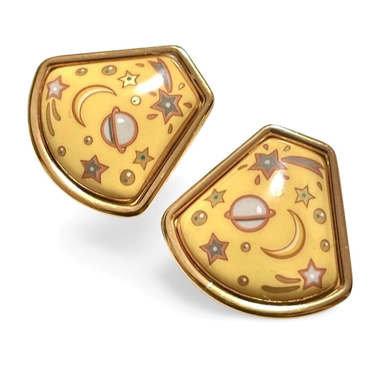 Hermes Vintage Hermes cloisonne golden earrings with stars, moon Size ONE SIZE - 1 Thumbnail