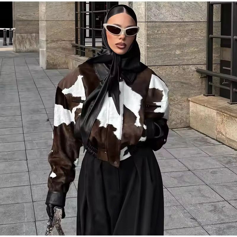 Other Retro Cow Print Zipper Autumn Streetwear Coat Jacket Size S / US 4 / IT 40 - 3 Thumbnail