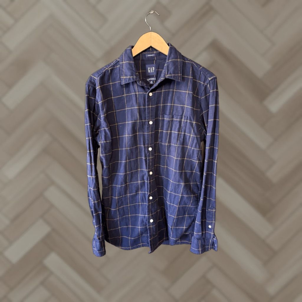 Gap Gap Button-Up Shirt Mens Blue Long Sleeve Plaid Flannel Size M Regular Fit Size US M / EU 48-50 / 2 - 1 Thumbnail