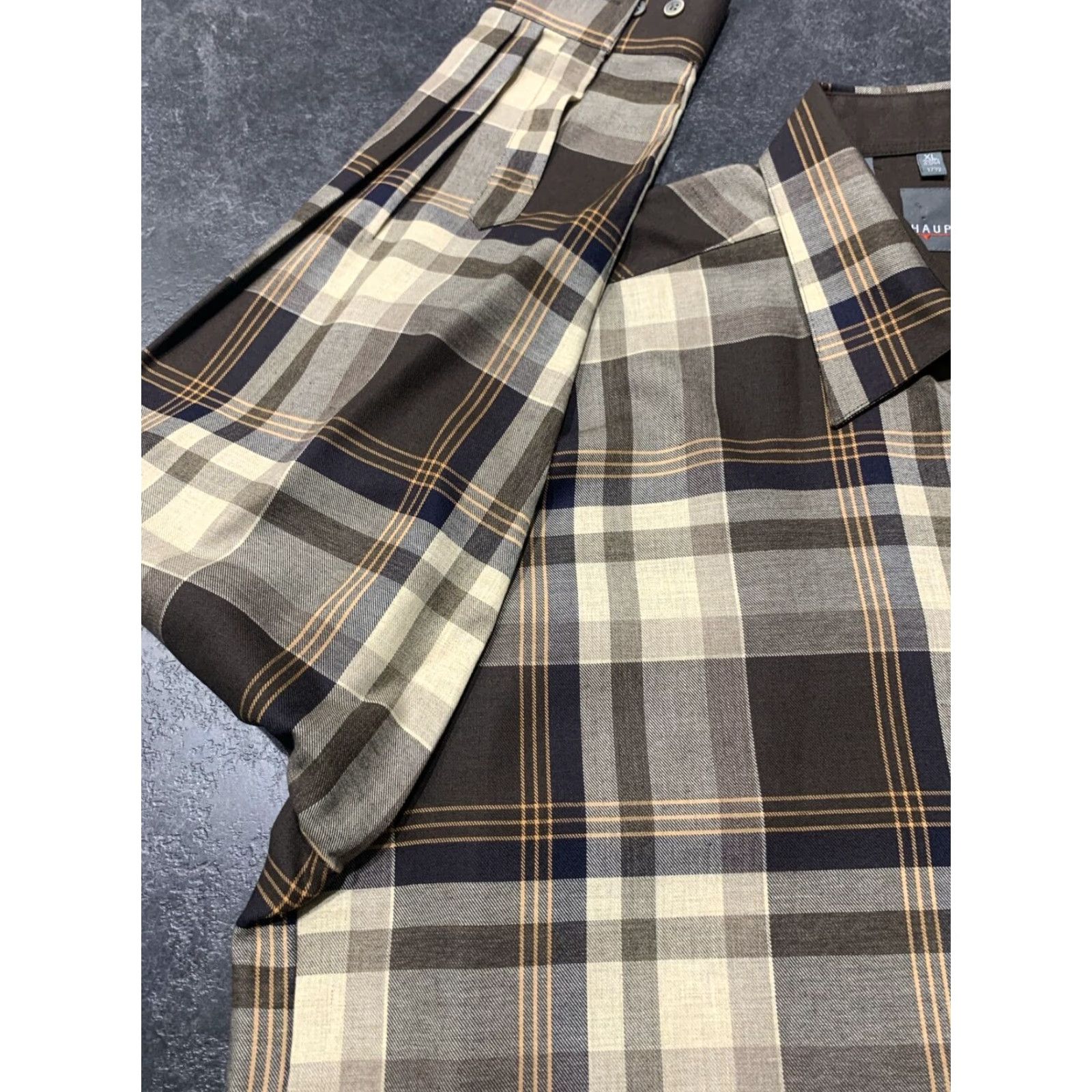 Vintage Haupt Men's Long Sleeve Button-Up Shirt XL Brown Beige Windowpane Plaid Casual Office Business Size US XL / EU 56 / 4 - 6 Thumbnail