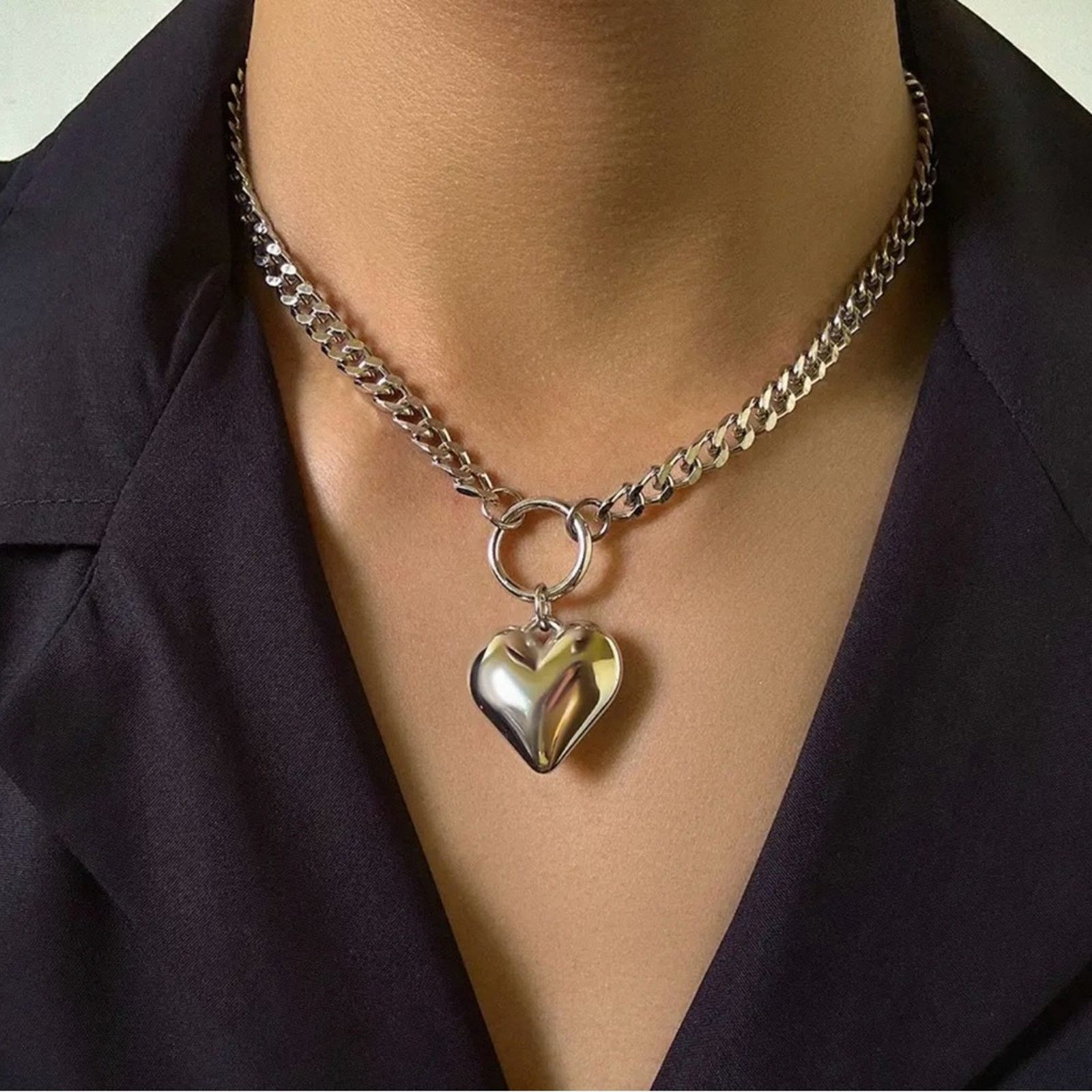 Other Punk CCB Hollow Heart Pendant Short Choker Necklace Size ONE SIZE - 1 Preview