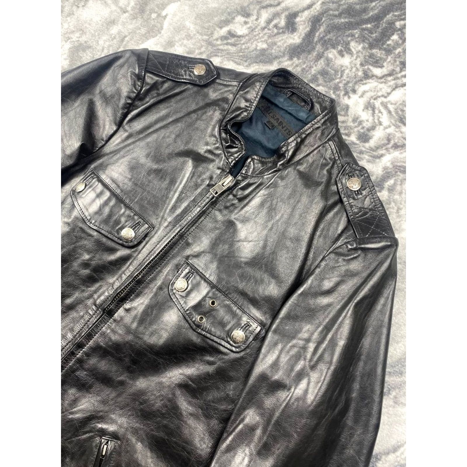 Allsaints AllSaints Leather Shirt Bomber Jacket Men M Black Regular Zip Biker Coat Leather Lining Winter Spring Fall Ride Mens Size US M / EU 48-50 / 2 - 2 Thumbnail
