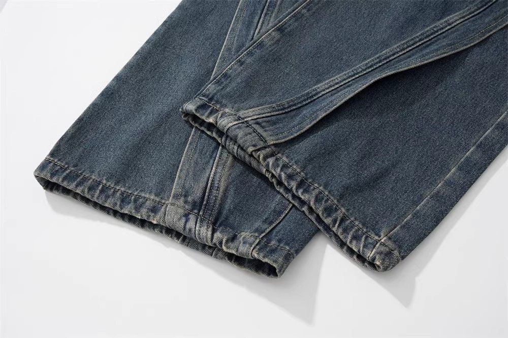 Japanese Brand Street fashion split stitching casual washed loose jeans y2k Size US 32 / EU 48 - 5 Thumbnail
