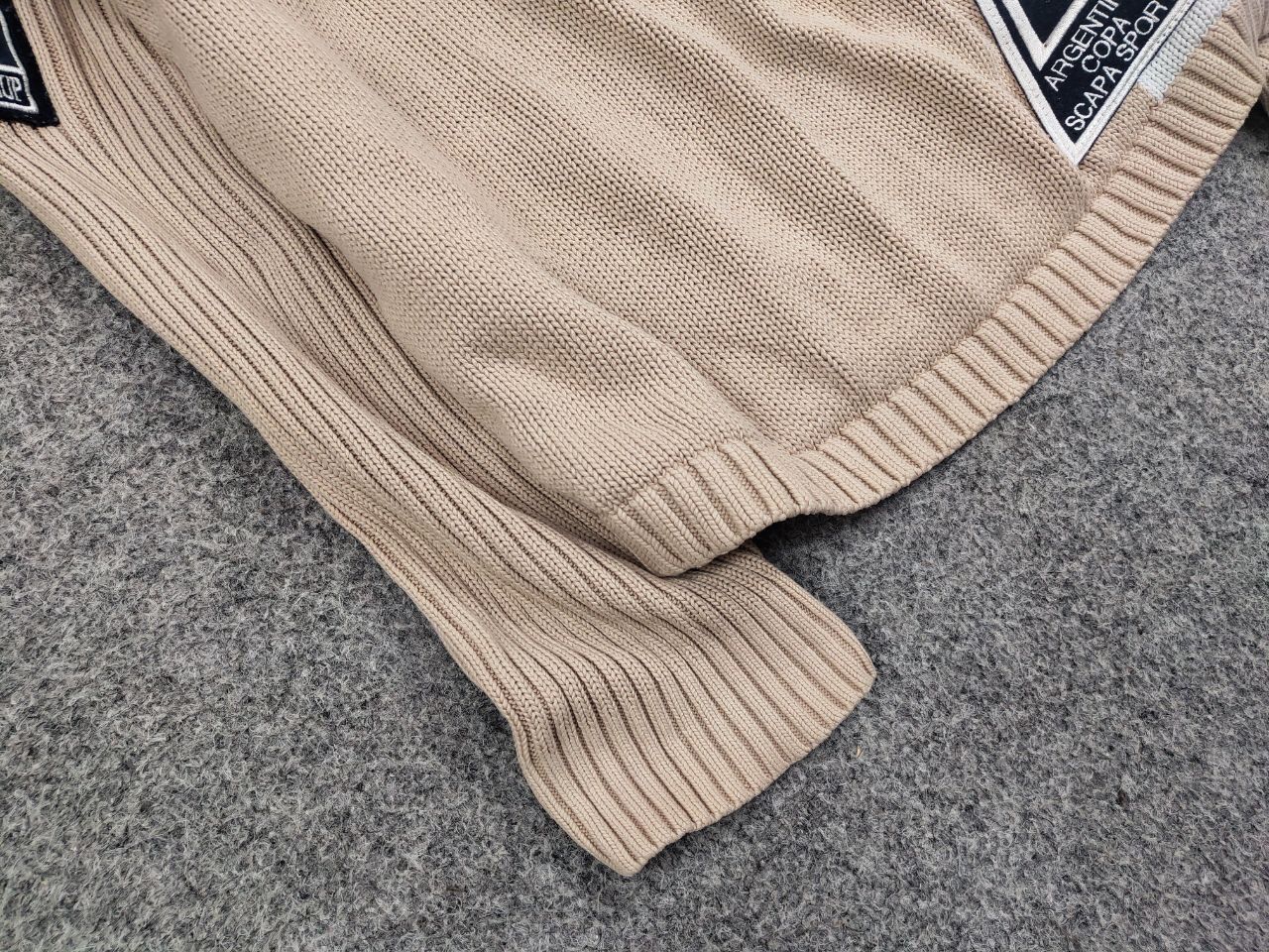 Japanese Brand Vintage 90's Polo Skarpa Sports Knit beige Patchwork Sweater Size US L / EU 52-54 / 3 - 6 Thumbnail