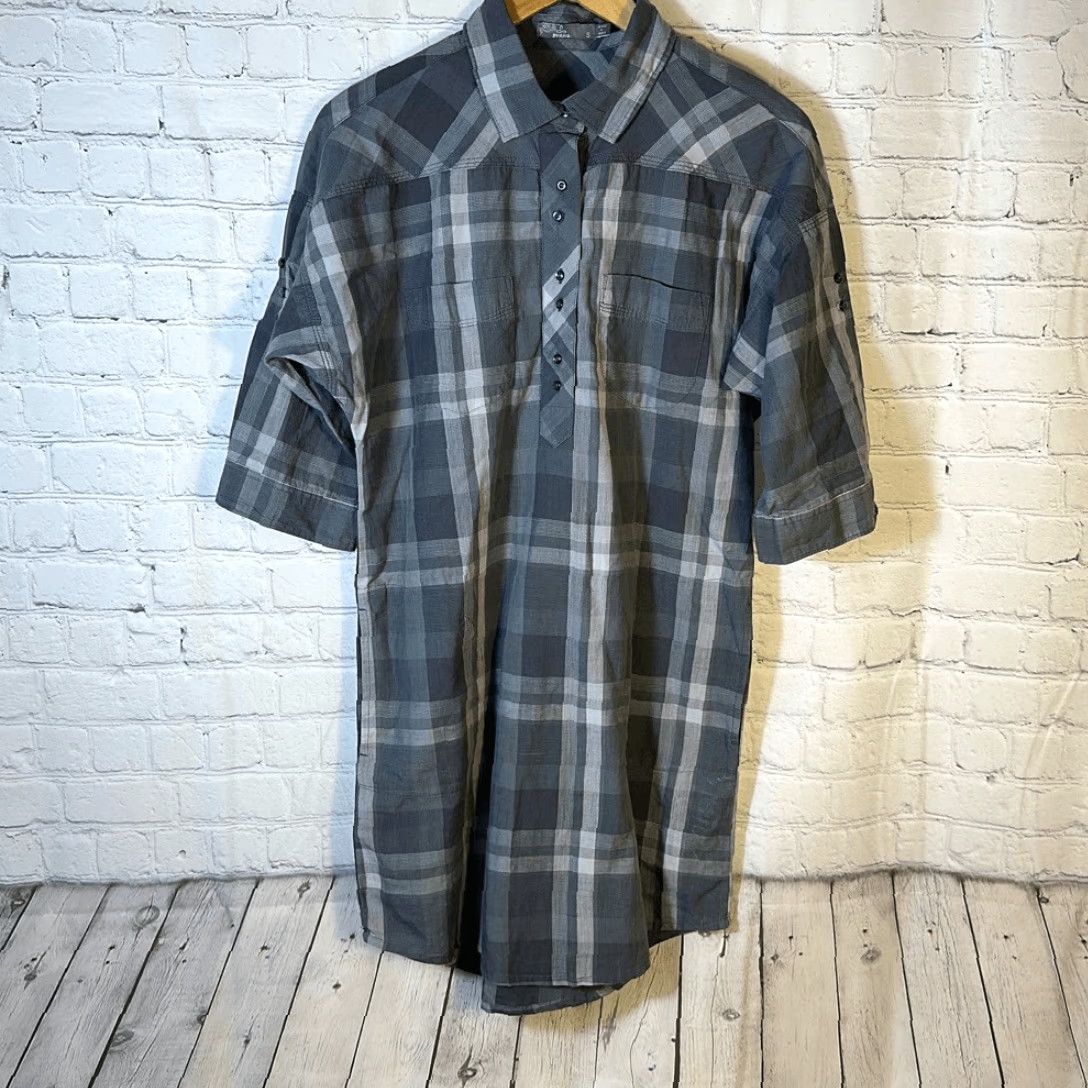 Prana prAna Deryn Dress Shirt Dress Gray Plaid Pockets Roll Tab Sleeve Size S Womens Midi Short Sleeve Shirtdress Size S / US 4 / IT 40 - 2 Thumbnail