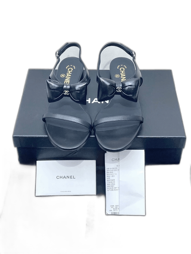 Chanel Chanel Black Bow Sandals Size 38.5 Size US 8 / IT 38 - 1 Thumbnail