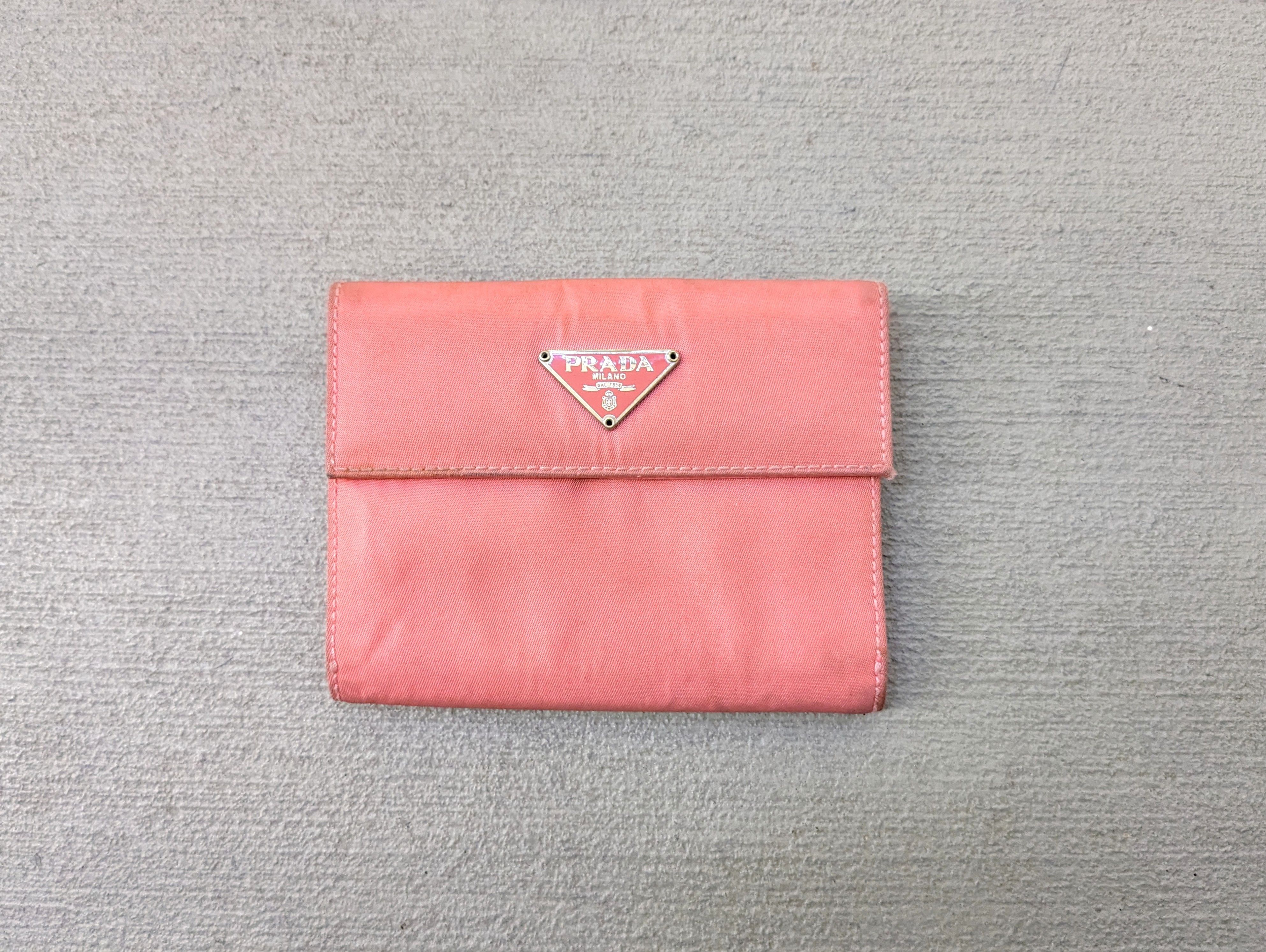 image of Prada Cardholder Wallet Pink Nylon Leather Italy Bifold, Men's