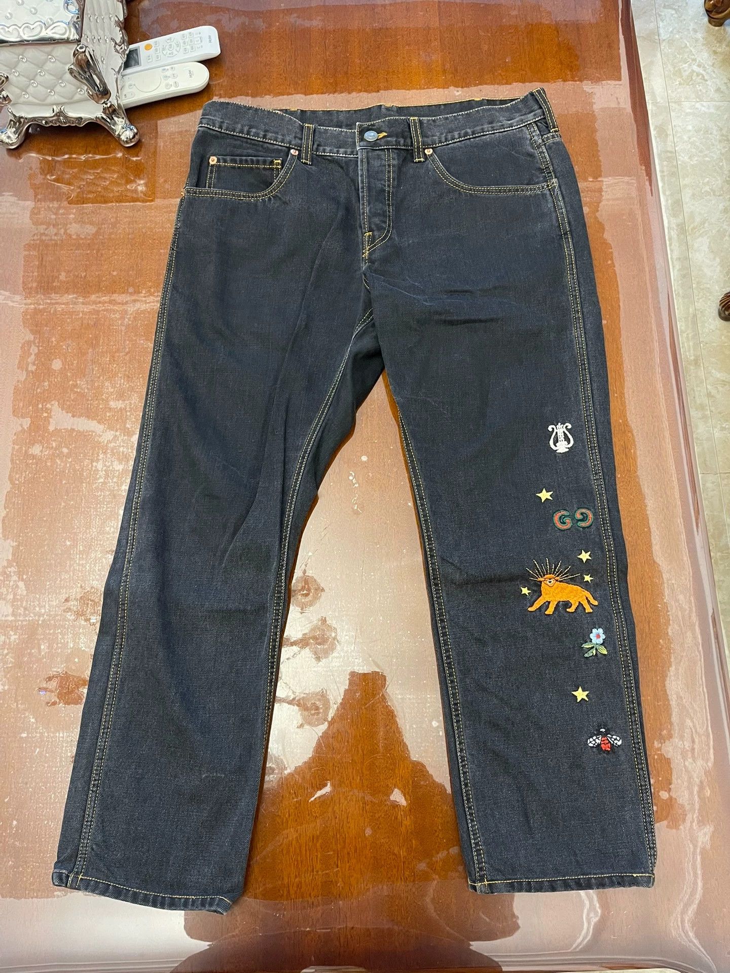 Gucci Gucci Men's 36 Black High-End Embroidered GG Logo Jeans 2023 Size US 36 / EU 52 - 1 Thumbnail
