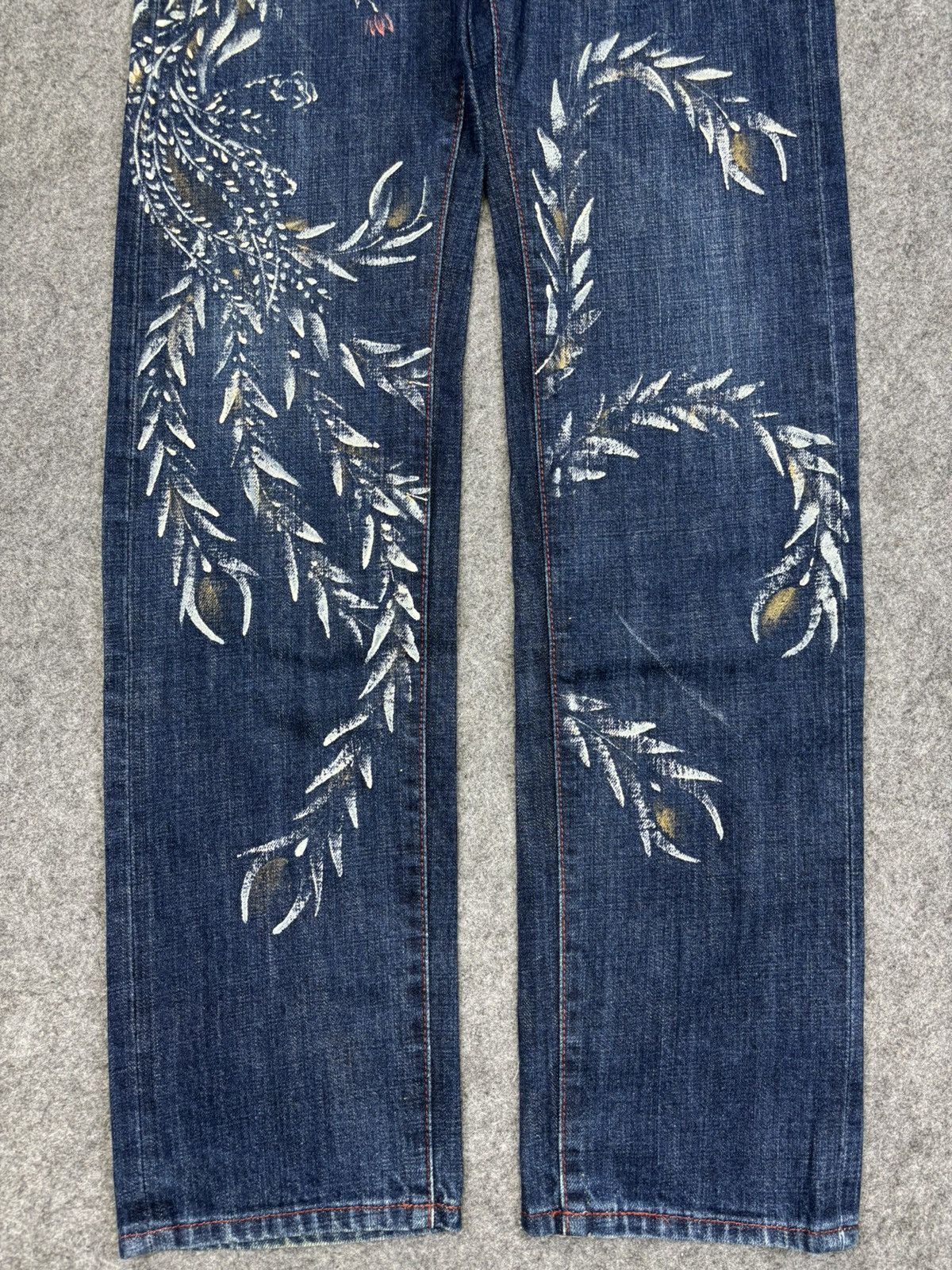 Japanese Brand 💥Artisanal💥Zen Clothing Flying Pheonix Mural Denim F706 Size US 27 - 4 Thumbnail