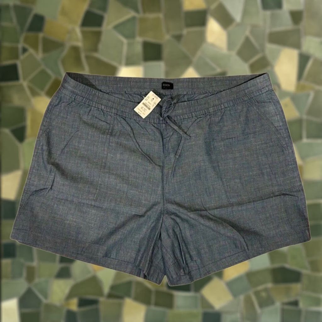 J.Crew J. Crew Womens Plus 2X Chambray Pull-On Shorts Blue Cotton Drawstring NWT Size 40" / US 18 - 1 Thumbnail