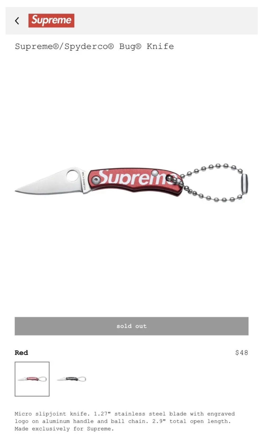 Supreme Supreme / spyderco bug knife Size ONE SIZE - 1 Thumbnail