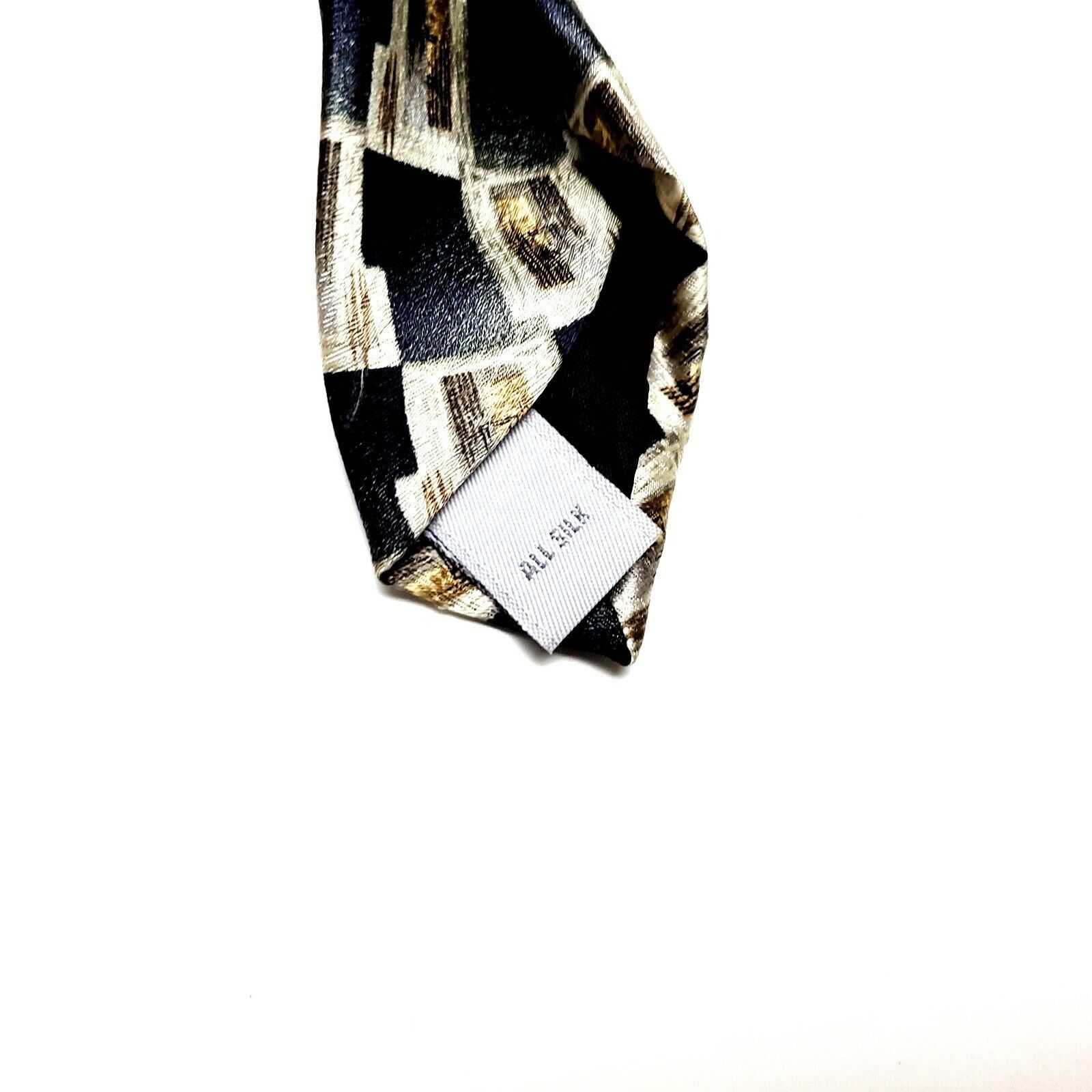 Pierre Cardin Pierre Cardin Silk Tie Print Gray Tan Geometric Wide Size ONE SIZE - 4 Thumbnail