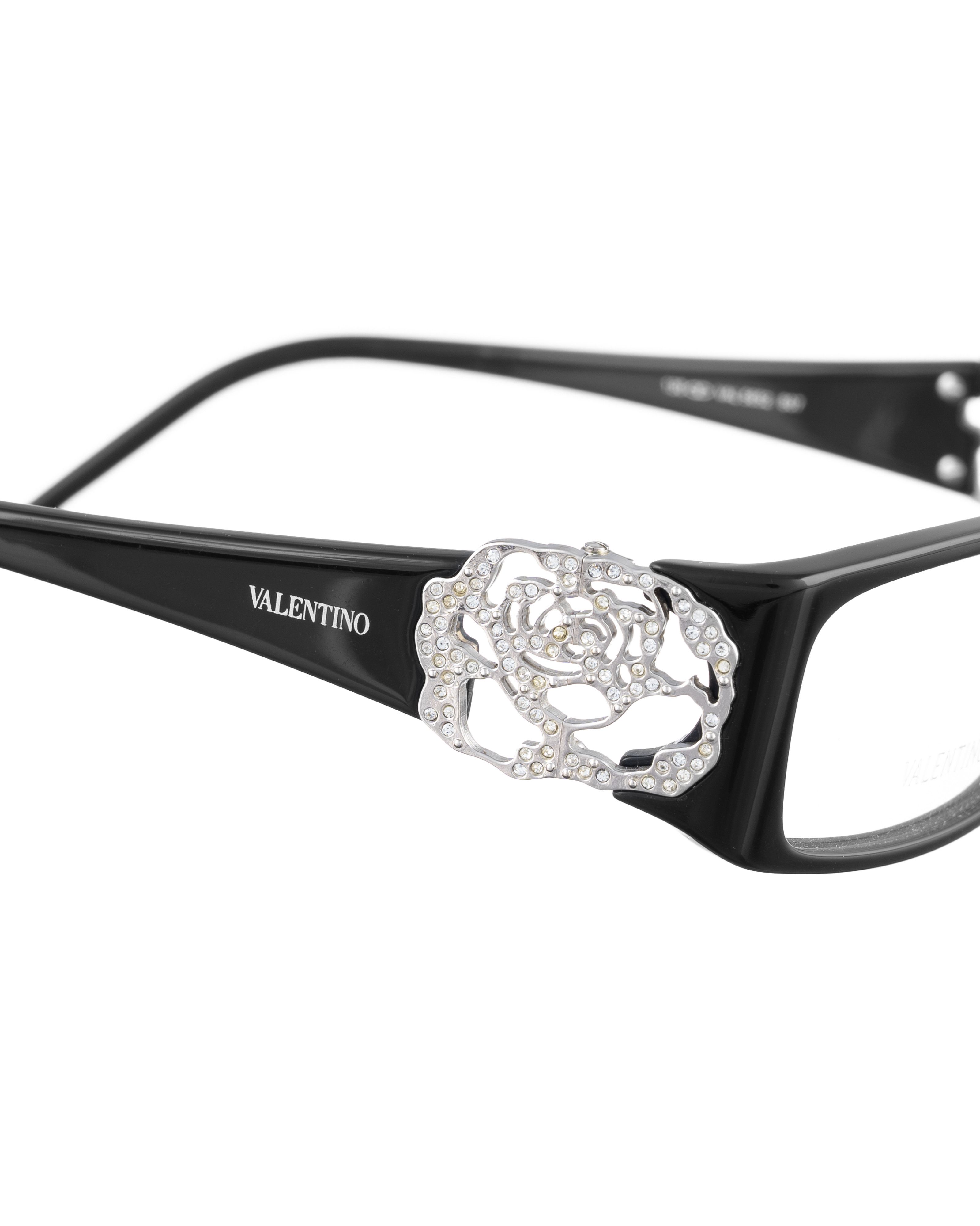Valentino Valentino 00s Black Glasses with White Gems Roses Size ONE SIZE - 1 Thumbnail
